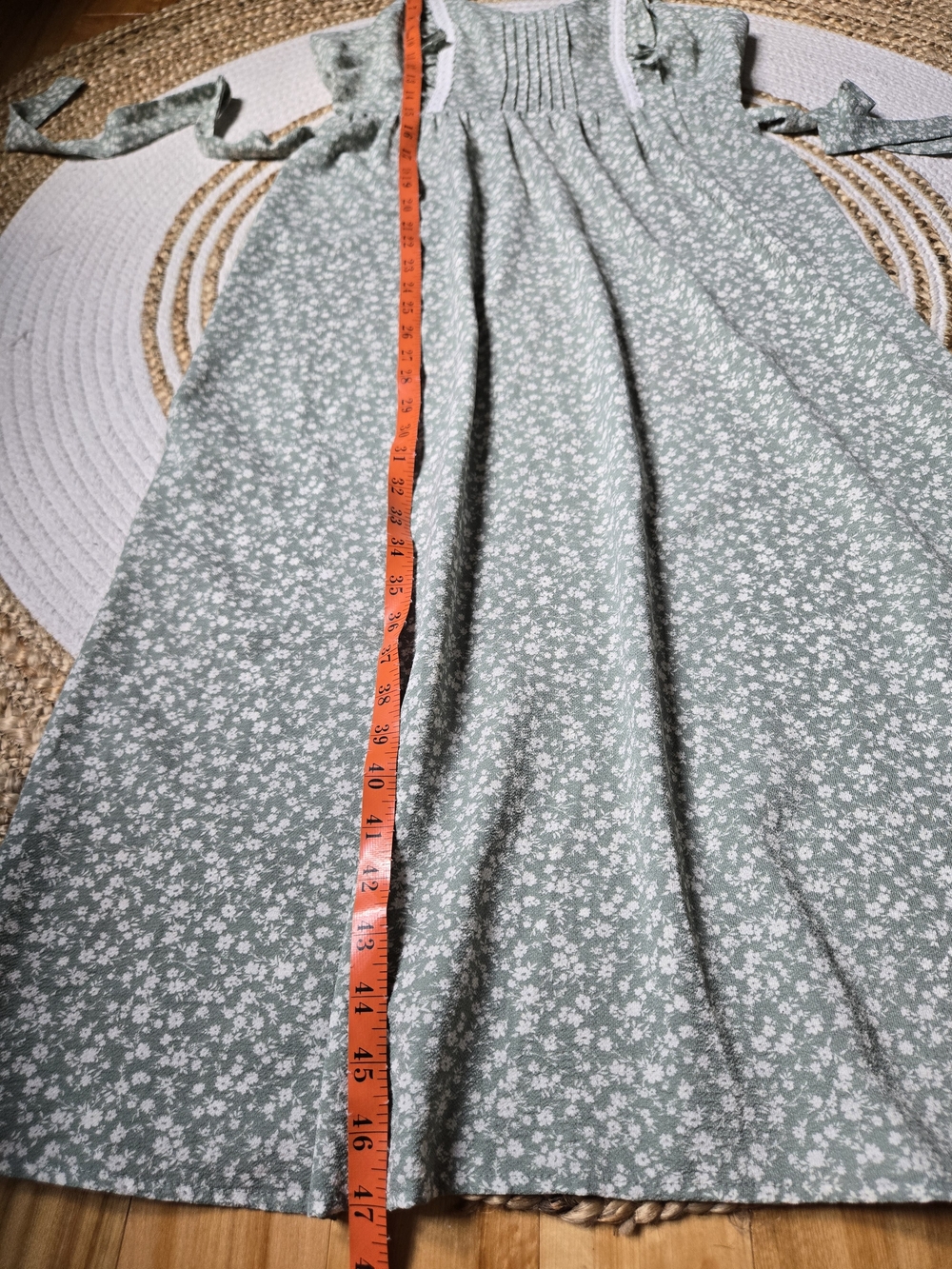 Monteau Sage Green Ditsy Floral Maxi Dress Tie Waist Cottagecore Coquette M - Picture 10 of 13